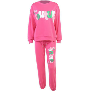 YJ22255Summer New Fashion Simple Casual Slim-Fit Letters English Printing Design Sweatshirt and Sweatpants Suit