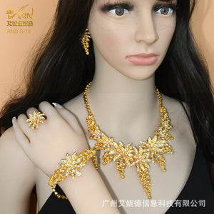 Cross-Border Middle East Bride Necklace Ring Earring Bracelet Four-Piece Indian Wedding Accessories Jewelry Set Wholesale