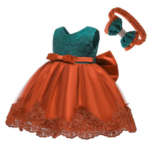 Cross-Border  baby Girl's Princess Dress Bow Lace Children's Dress Girl Dress