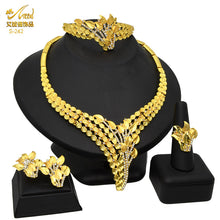 Load image into Gallery viewer, Dubai 24K Gold Accessories African Bridal Jewelry Set Saudi Women Necklace Bracelet Earrings Four-Piece Ring Set