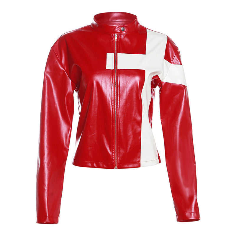 European and American Style2023Cross-Border Foreign Trade Fall Women's Clothing New Sexy Slim-Fitting Patchwork Contrast Color Short Jacket Female